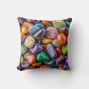 Coussin Groupe de Pierres Colorées Brillantes et Polies