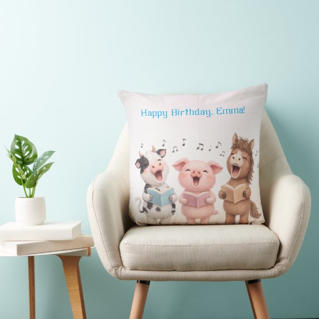 Coussin Groupe des Animaux de la Ferme Anniversaire (Chaise)
