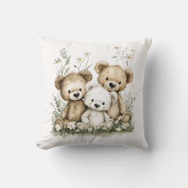 Coussin Groupe d'ours en peluche à l'aquarelle mignon (Recto)