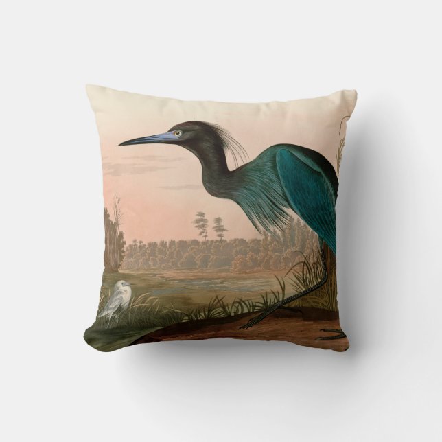 Coussin Grue bleue ou Heron Birds of America Audubon Impri (Recto)