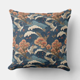 Coussin Grue et fleur de cerisier de style japonais en chi