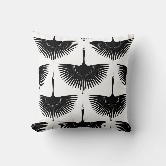 Coussin Grue gracieuse : Motif d'oiseaux orientaux (Recto)