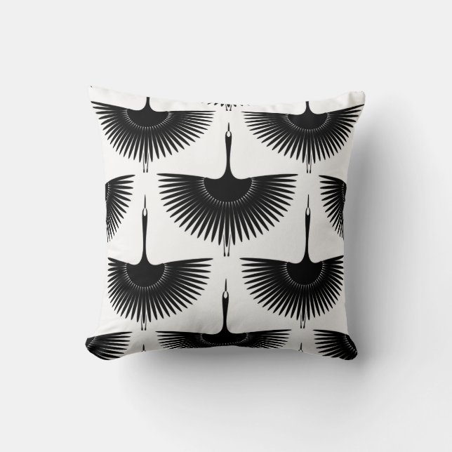 Coussin Grue gracieuse : Motif d'oiseaux orientaux (Recto)
