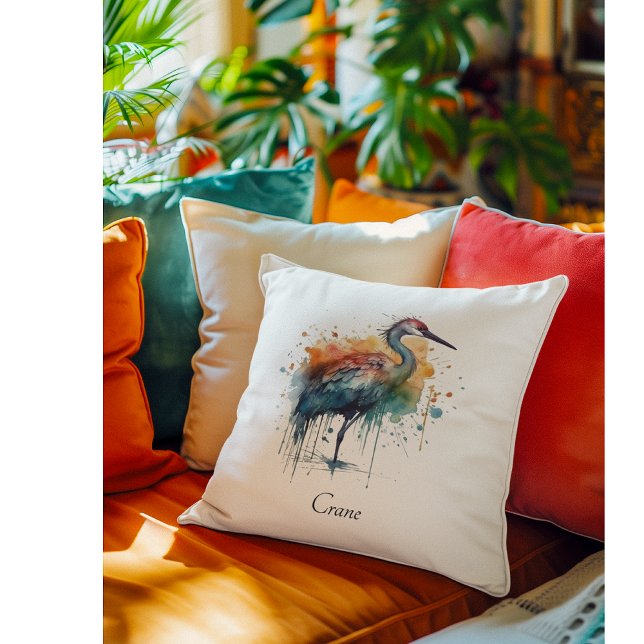 Coussin Grue gracieuse : Watercolro Art, coutume (Créateur téléchargé)