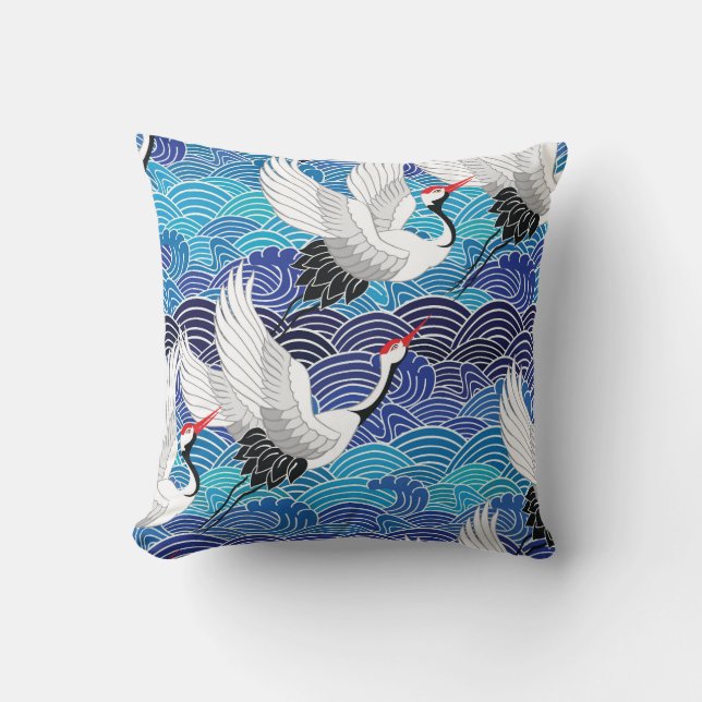 Coussin Grue japonaise : Motif orné d'oiseaux. (Recto)