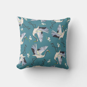 Coussin grue, motif, illustration fleur d'oiseau volant
