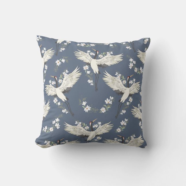 Coussin grue, motif, illustration vintage oiseau volant f (Recto)
