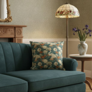 Coussin Grues Art Nouveau Vert