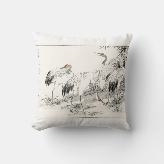 Coussin Grues D'Art Japonaises vintages Et Bambou (Recto)