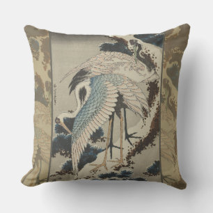 Coussin Grues sur un pin couvert de neige Hokusai