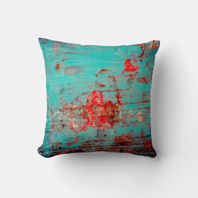 Coussin Grunge arrière - plan de turquoise. Boucles, frott (Recto)