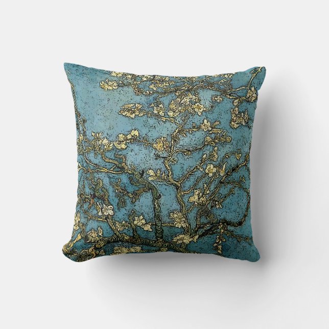 Coussin Grunge de floraison d'arbre d'amande (Van Gogh) (Recto)