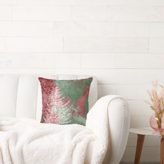 Coussin Grunge de Noël | Arbre XMas vert et blanc rouge (Canapé)