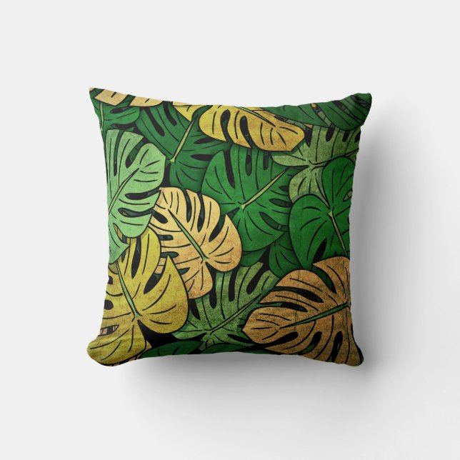 Coussin Grunge Monstera Feuilles (Recto)