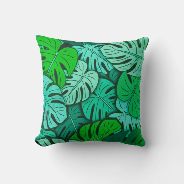 Coussin Grunge Monstera Feuilles #2 (Recto)