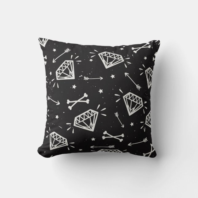 Coussin Grunge rock : diamants, os motif. (Recto)