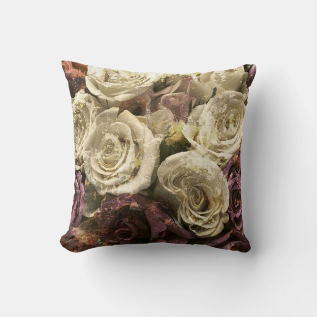 Coussin Grunge, roses, photo (Recto)