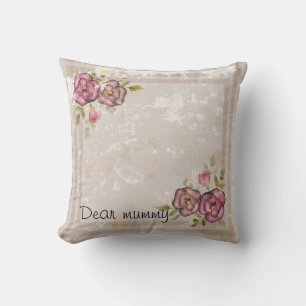 Coussin Grunge rustique rétro texture beige fleurs rose fl