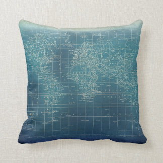 Coussin grunge turquoise de carte du monde
