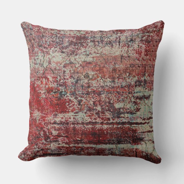 Coussin Grunge Urbain Abstrait Rouge Tan Turquoise Vert (Recto)