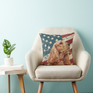 Coussin Grunge USA Drapeau Cocker Chien Espagnol