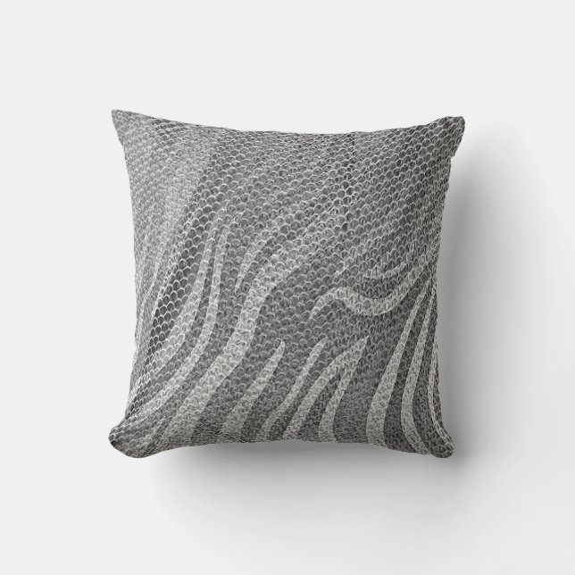 Coussin Grungy Silver Sequin Abstrait Grey Zebra Texture (Recto)