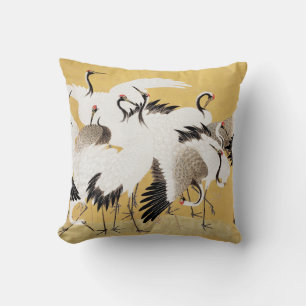 Coussin Grupe de grues japonaises Vintage Oiseau Riche Cla