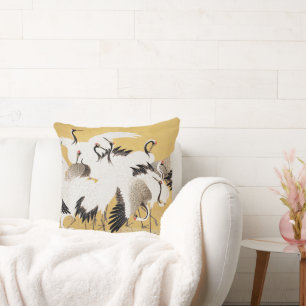 Coussin Grupe de grues japonaises Vintage Oiseau Riche Cla