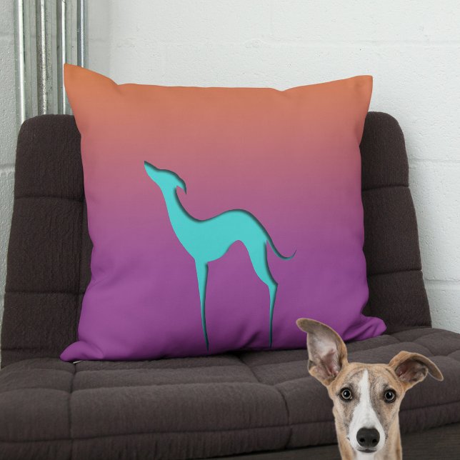 Coussin Gryhound Whippet Chien bleu orange violet Ombre (Créateur téléchargé)
