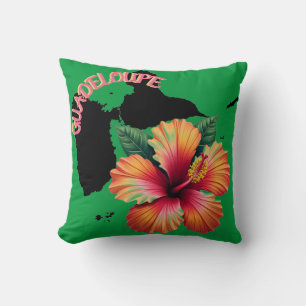 Coussin Guadeloupe Carte & Hibiscus   Pillow