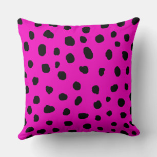 Coussin guépard dalmate moderne noir et points roses chaud