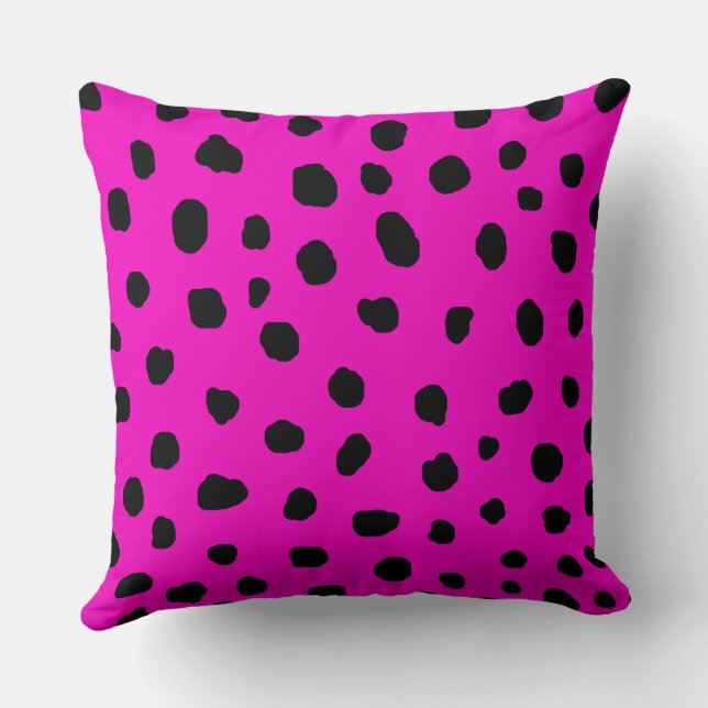 Coussin guépard dalmate moderne noir et points roses chaud (Verso)