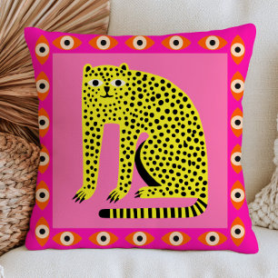 Coussin Guépard jaune vif sur yeux méchants rose Funky