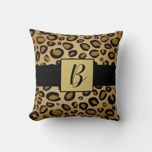 Coussin Guépard peint imprimé taches léopard or beige marr