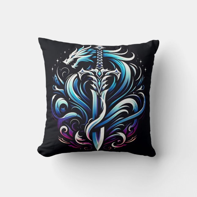 Coussin Guerrier de fantaisie Épée de dragon mystique Flam (Recto)