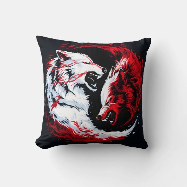 Coussin Guerrier loup cosmique rouge blanc (Recto)