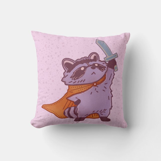 Coussin Guerrier Raton Laveur Fantastique Mignon avec Épée (Recto)