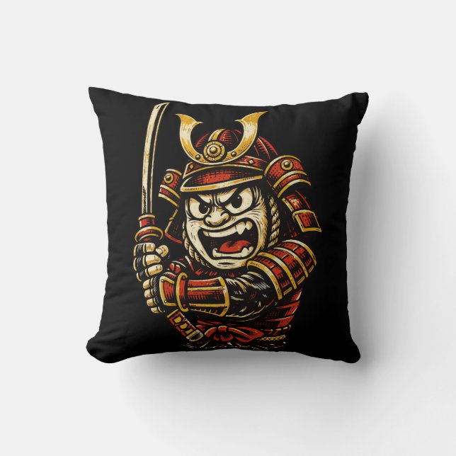 Coussin Guerrier Samouraï Japonais Armure Rouge Art de Des (Recto)