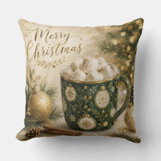 Coussin Guimauves Chocolat Chaud Vert Cosy Or
