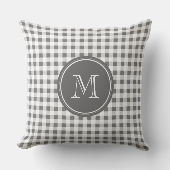 Coussin Guingan de gris et de blanc de charbon de bois, (Recto)