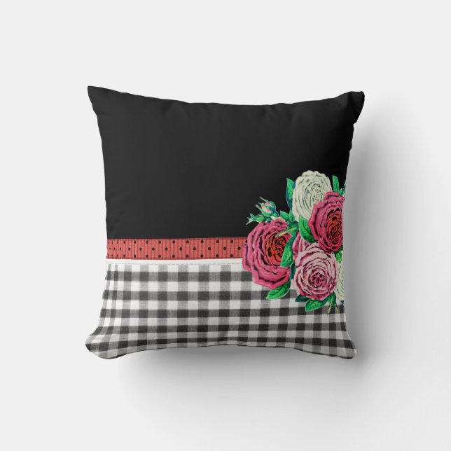 Coussin Guingan et fleurs noirs (Recto)