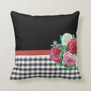 Coussin Guingan et fleurs noirs