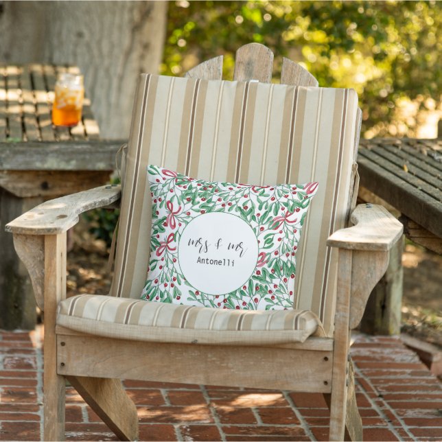 Coussin Guirlande de Noël rustique aquarelle peinte à la m (Chaise)