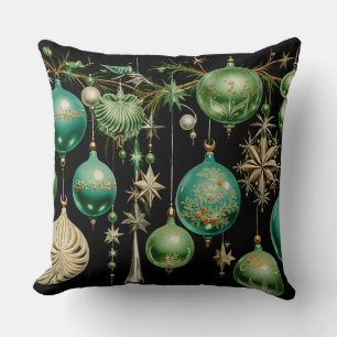 Coussin Guirlande d'ornements vintage émeraude et sarcelle