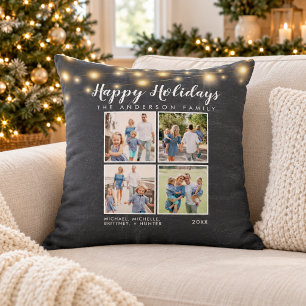 Coussin Guirlande lumineuse rustique sur tableau noir avec