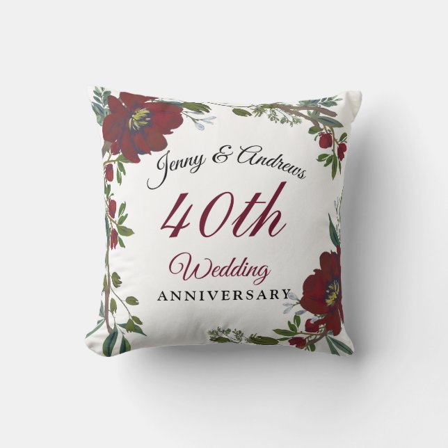 Coussin Guirlande rouge Bourgogne 40e anniversaire Mariage (Recto)