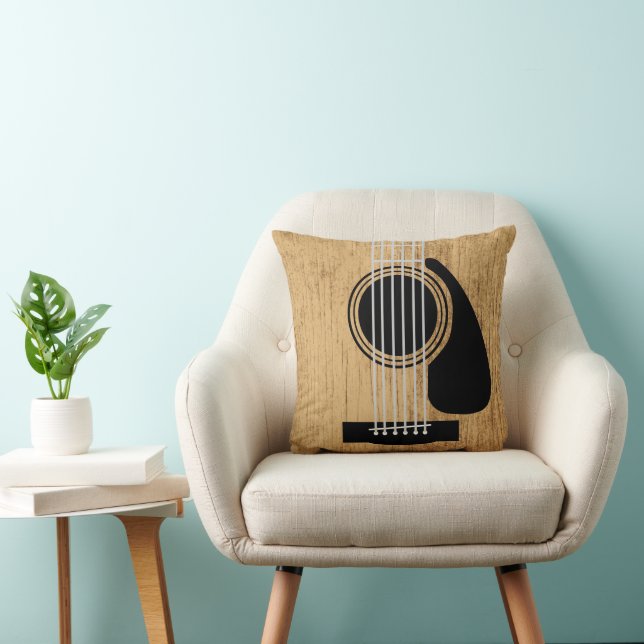 Coussin Guitare acoustique en bois vieilli (Chaise)