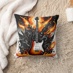 Coussin Guitare allumée par des flammes vibrantes dans l'a