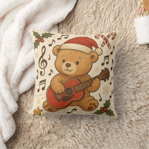 Coussin Guitare d'ours en peluche mignon de Noël