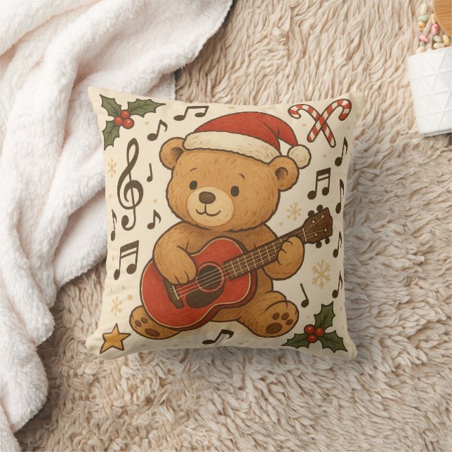 Coussin Guitare d'ours en peluche mignon de Noël (Couverture)